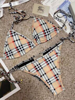 Burberry Beige Vintage Check Triangle Bikini